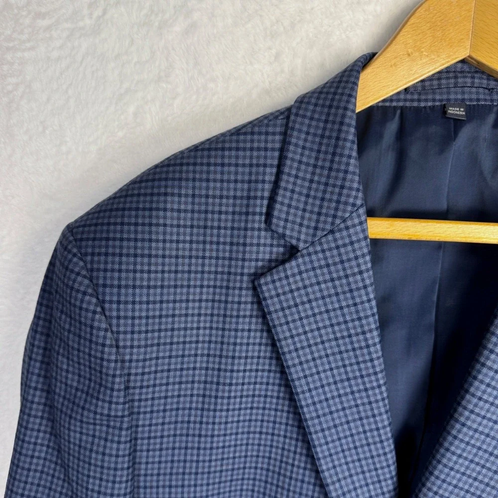 Jos. A. Bank Mens 46 Long Blazer Blue Micro Check Wool Blend Traditional Fit